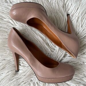 Gucci Betty Charlotte Dark Cipria Nude Leather Platform Pumps Heels Size 39.5